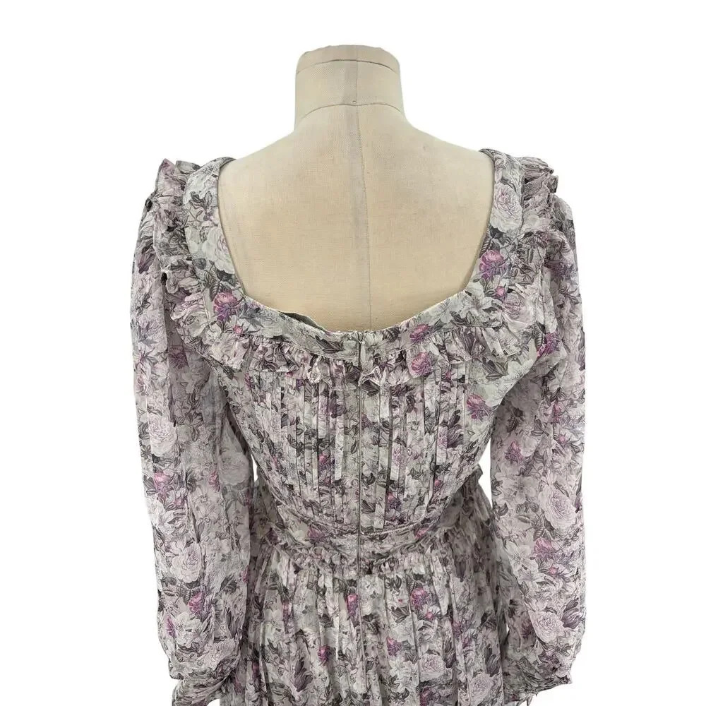 Ivy City Co Long Sleeve Gray Purple Floral Maxi Dress Size Small - Picture 9 of 14